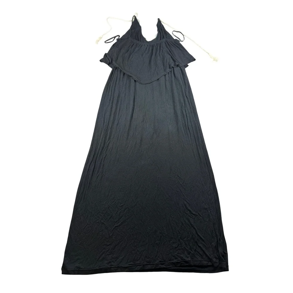 VaVa by Joy Han‎ Maxi Dress Women S Black Bead Embellished Ruffle USA Made Boho